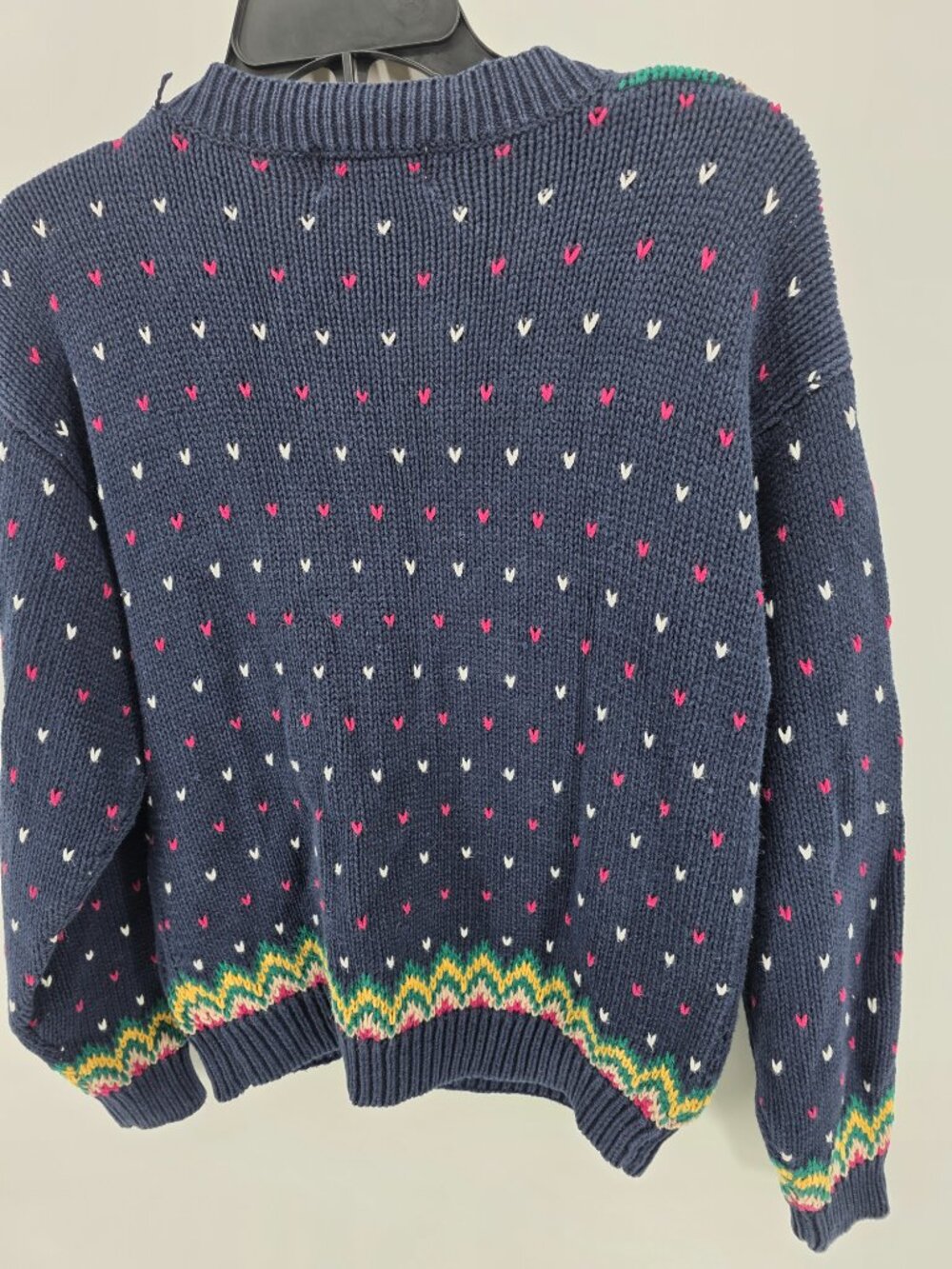 Margules Vintage Navy Fair Isle Heart Knit Cardigan Womens Small 80s 90s - Picture 9 of 9